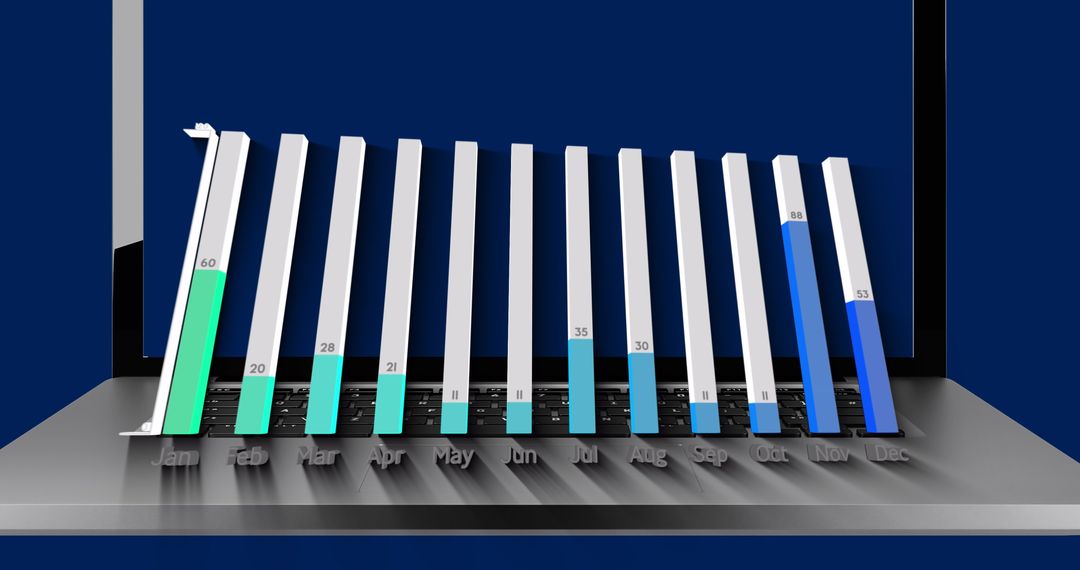 3D Bar Graph Reflecting Monthly Data Over Computer Keyboard - Free Images, Stock Photos and Pictures on Pikwizard.com