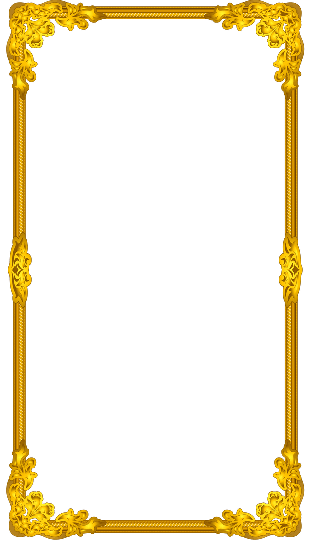 Ornate Gold Frame with Gilded Baroque Design on Transparent Background