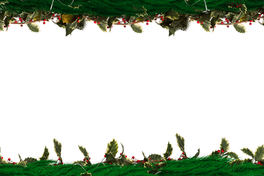 Transparent Holiday Garland with Fir Branches and Red Berries
