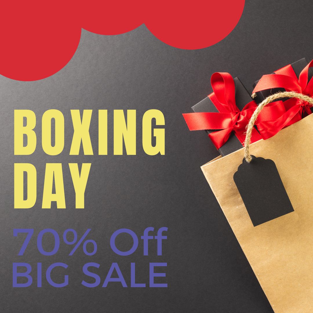 Boxing Day Sale Promotion with Shopping Bag and Red Gift Boxes