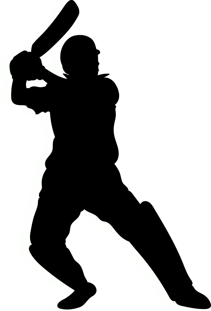 Cricketer Silhouette Raising Bat in Minimalist Design on Transparent Background