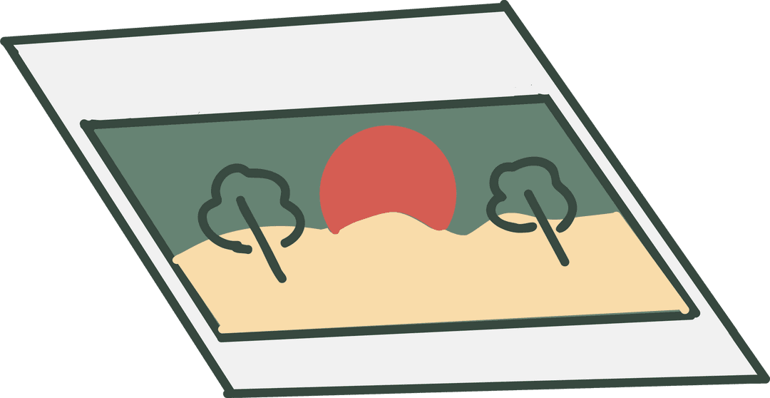 Minimalist Sunset with Trees and Red Sun on Transparent Background