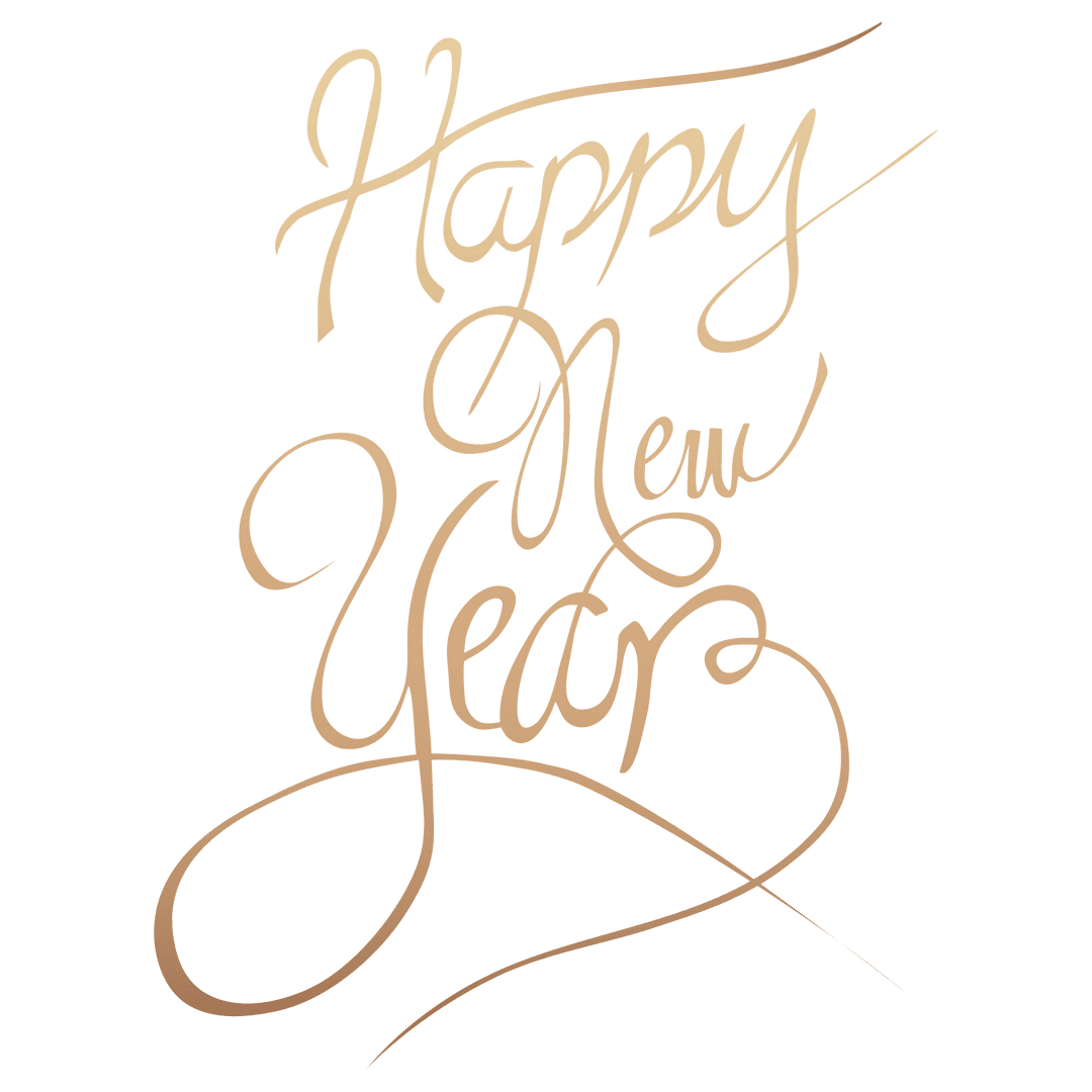 Elegant Happy New Year Calligraphy on Transparent Background