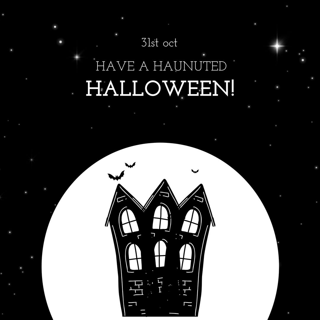 Spooky Halloween Greeting with Haunted House Illustration