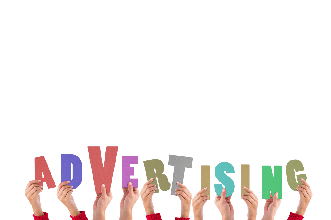 Hands Holding Advertising Text on Transparent Background