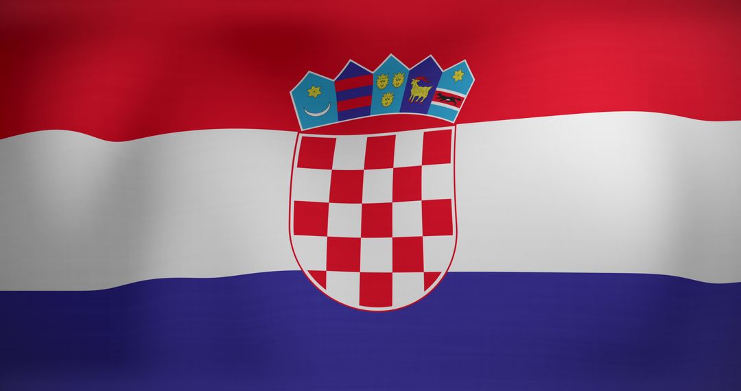 Waving Croatian Flag with Checkerboard Coat of Arms