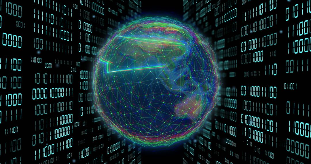 Globe in Digital Matrix with Binary Code Connection Overlay - Free Images, Stock Photos and Pictures on Pikwizard.com
