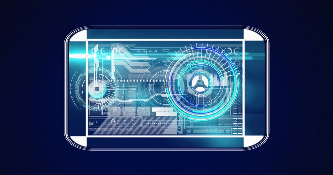 Futuristic Neon Interface with Data Processing Elements