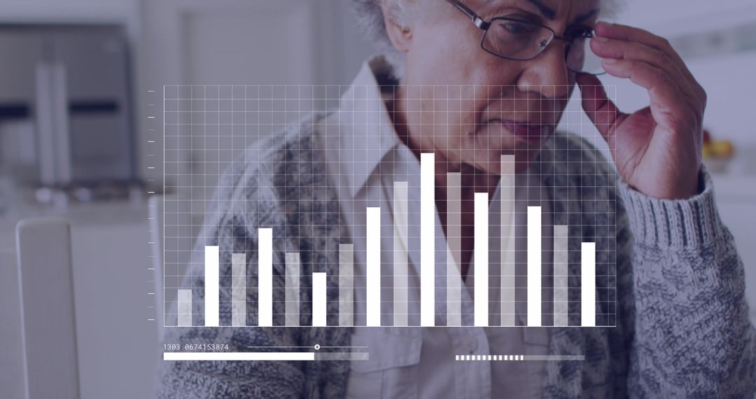Senior Woman Analyzing Financial Data on Digital Interface