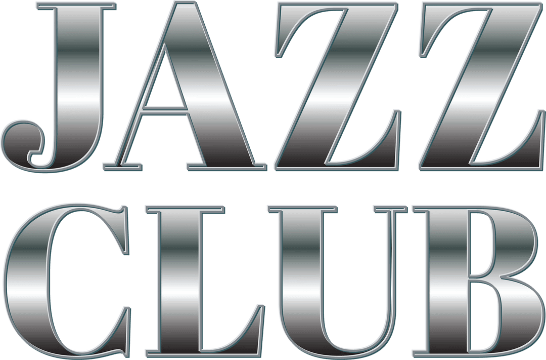 Silver Jazz Club Text in Metallic Letters on Transparent Background