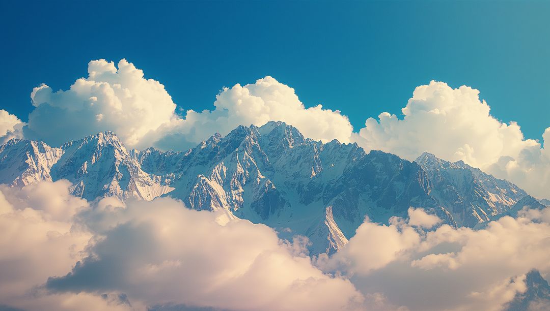 Snowy Alpine Peaks Rising Above Dramatic Cloudscape