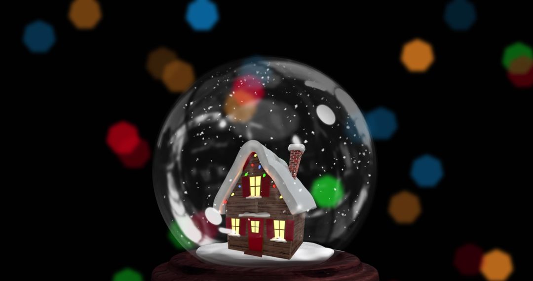 Christmas Snow Globe with Festive House and Falling Snowflakes