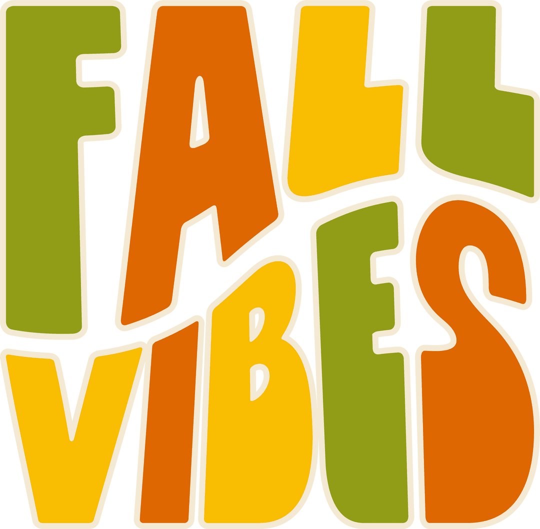 Fall Vibes Text with Green, Orange, Yellow on Transparent Background
