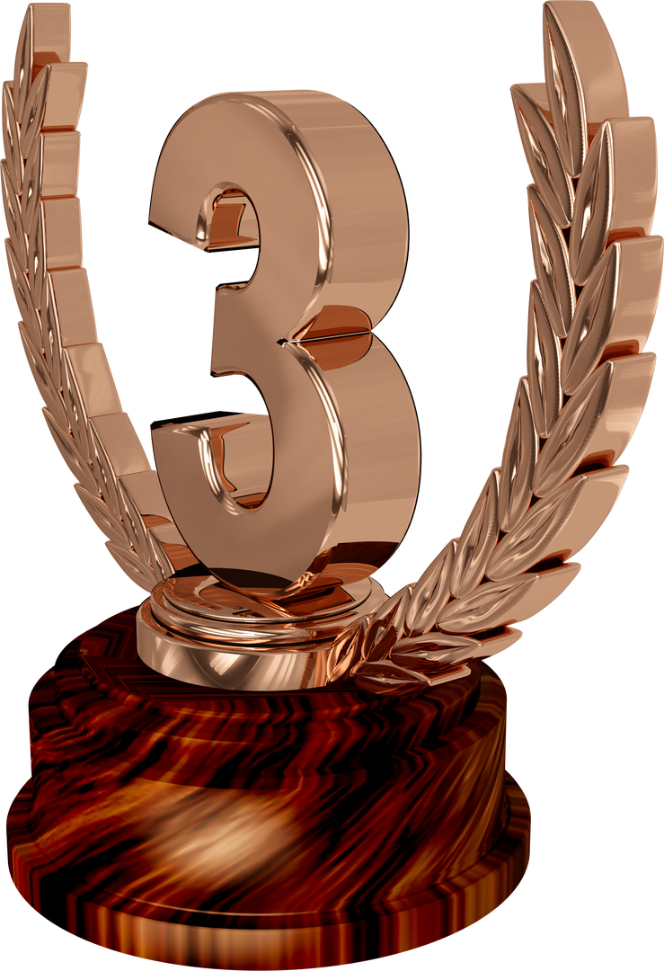 Transparent Bronze Third Place Trophy with Number Three and Laurel - Download Free Stock Images Pikwizard.com