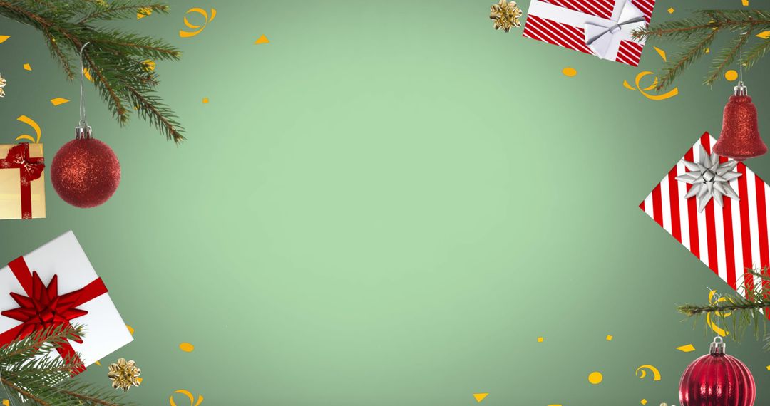 Festive Christmas Border with Strings and Gifts on Green Background