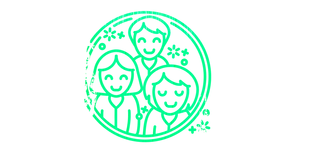 Happy Family Illustration on Transparent Background, Green Stamp Style