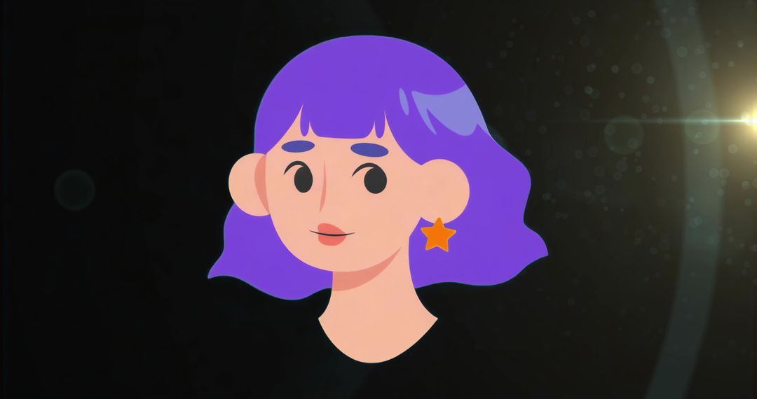 Purple-Haired Character in Cosmic Digital Space with Star Earring