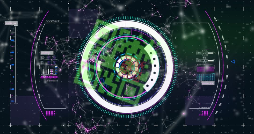 Futuristic QR Code Scanner Interface in Digital Network