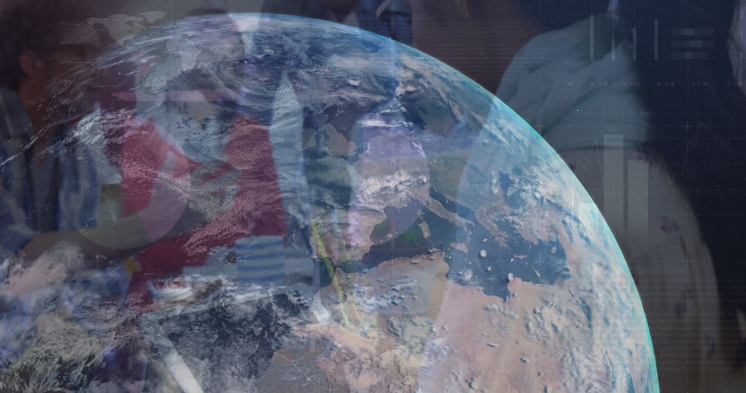Globe Overlay with Diverse Business Team in Office Setting