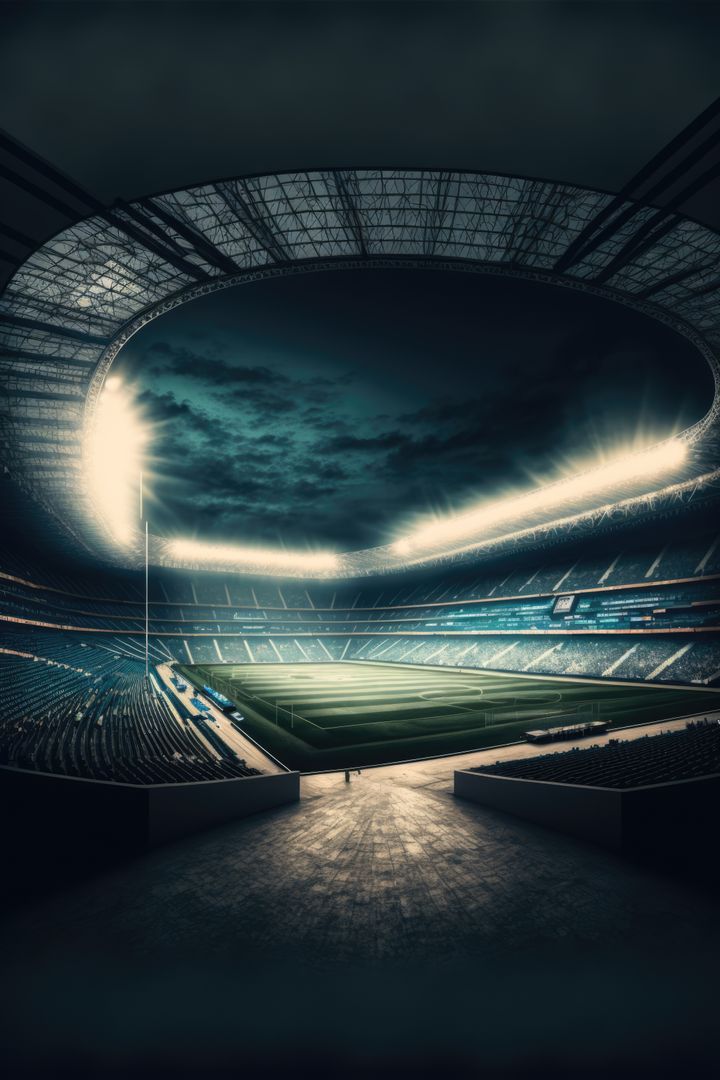 General view of football stadium with lights over sky created using generative ai technology - Free Images, Stock Photos and Pictures on Pikwizard.com
