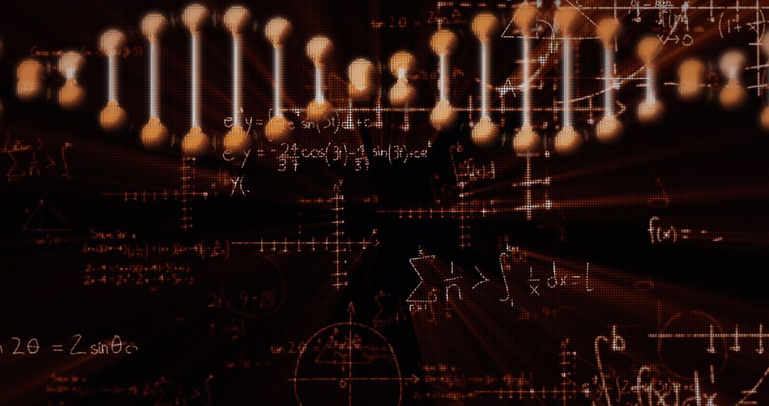 Spinning DNA Strand and Mathematical Formulae Display