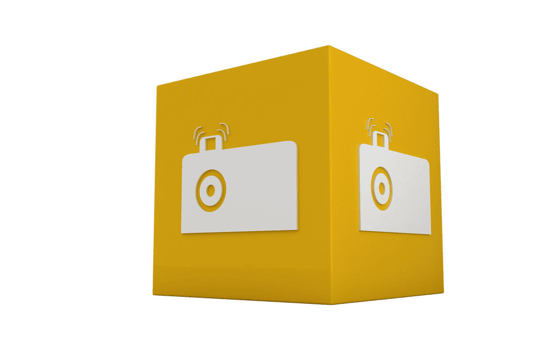 Transparent Cube with Camera Icon Symbolizing Digital Creativity