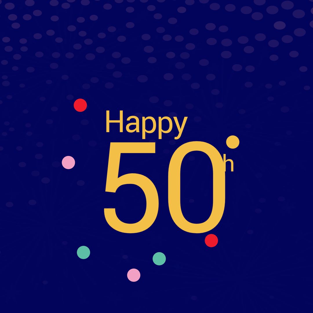 Golden 50th Celebration Isolated on Blue Background with Festive Dots - Download Free Stock Templates Pikwizard.com