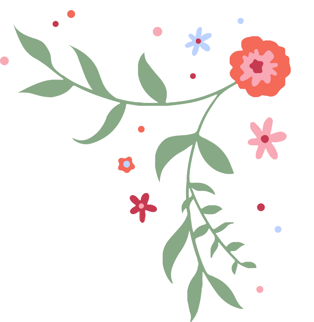 Transparent Botanical Motif with Coral Bloom and Green Stem