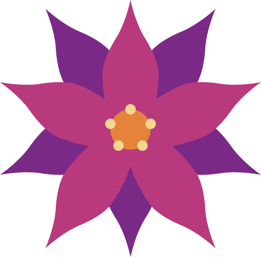Vibrant Floral Icon with Magenta and Purple Petals on Transparent Background
