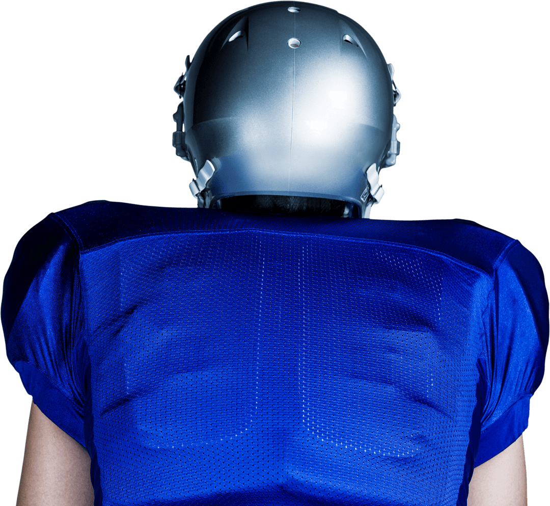 Transparent Rear View of Football Player in Blue Jersey and Helmet