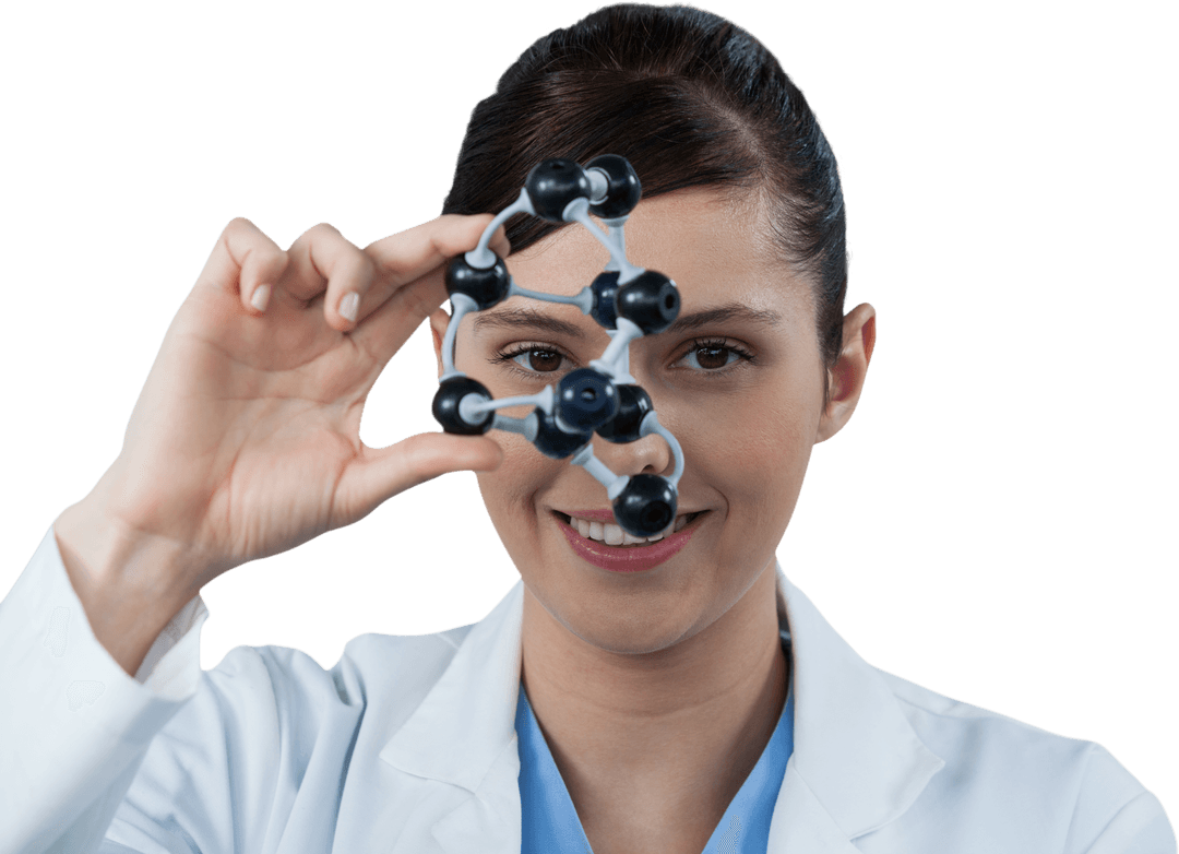 Female Scientist Holding Transparent Molecular Model Professional Pose