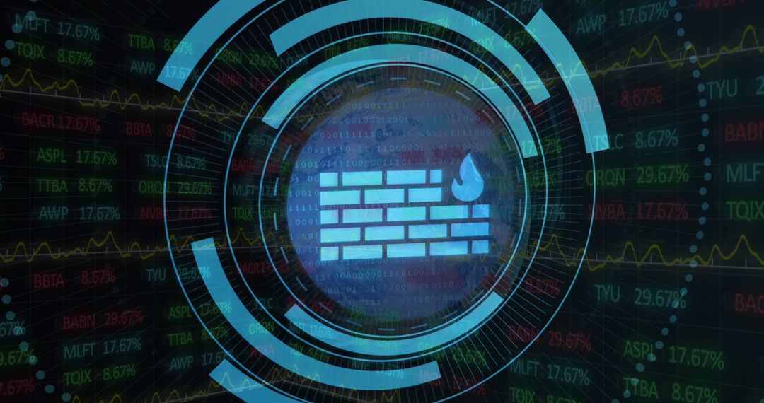 Futuristic Digital Firewall Interface with Data Visualizations