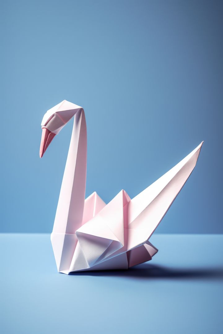 Close up of origami figure of swan on blue background, created using generative ai technology - Free Images, Stock Photos and Pictures on Pikwizard.com