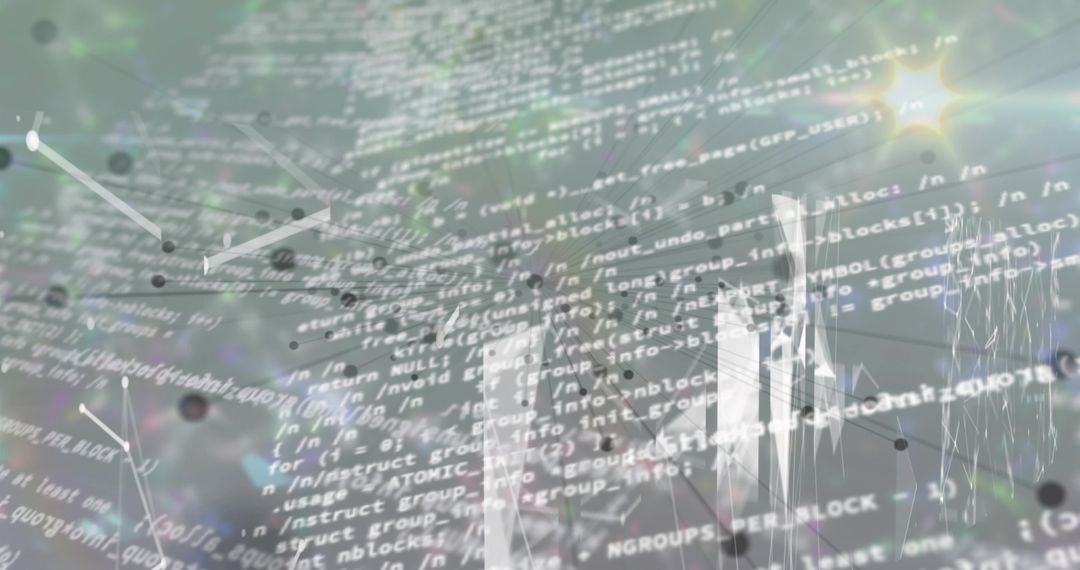 Futuristic Data Overlay on Urban Skyline with C-style Code