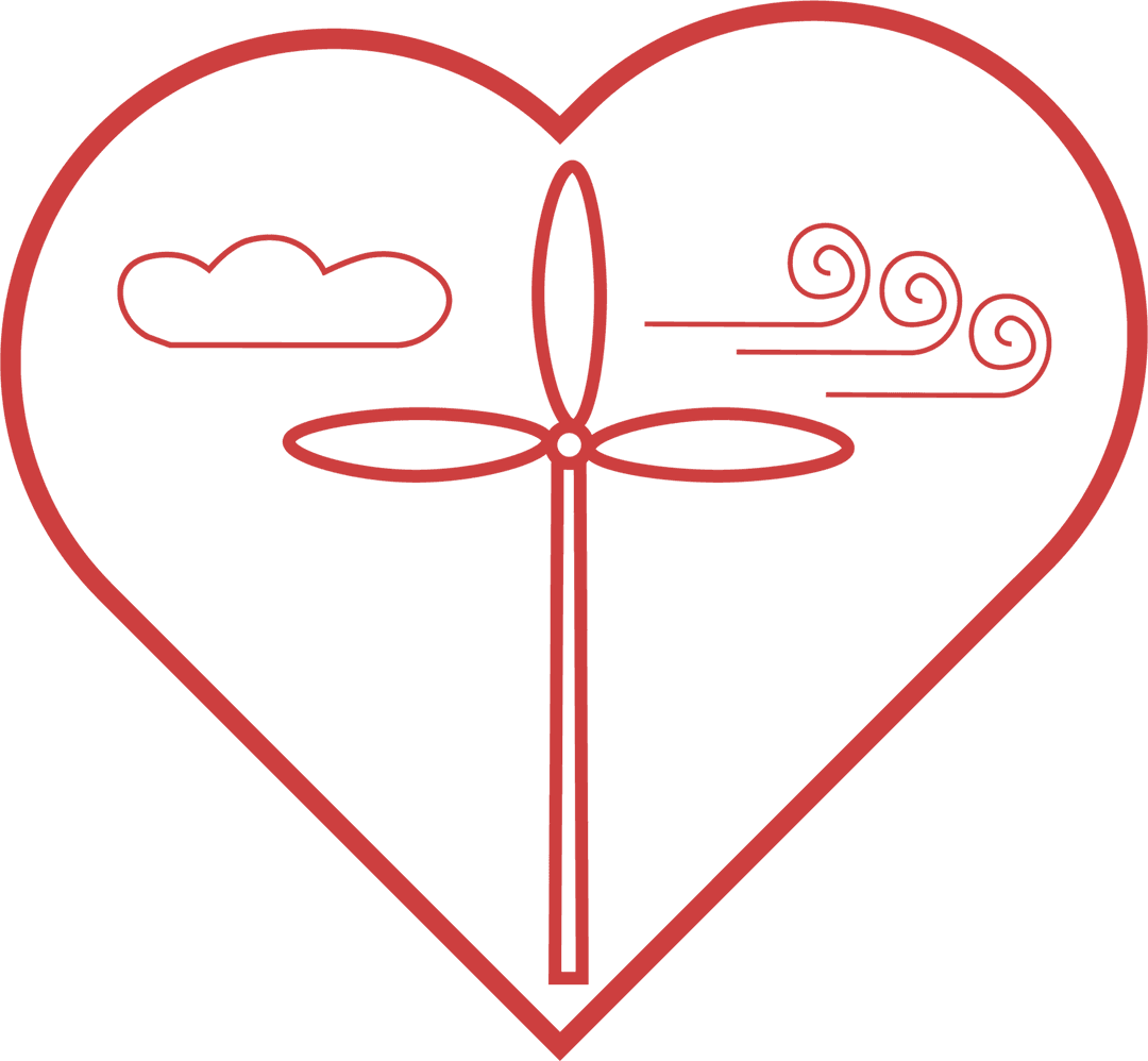 Transparent Heart with Windmill and Cloud Graphic for Ecology Concept