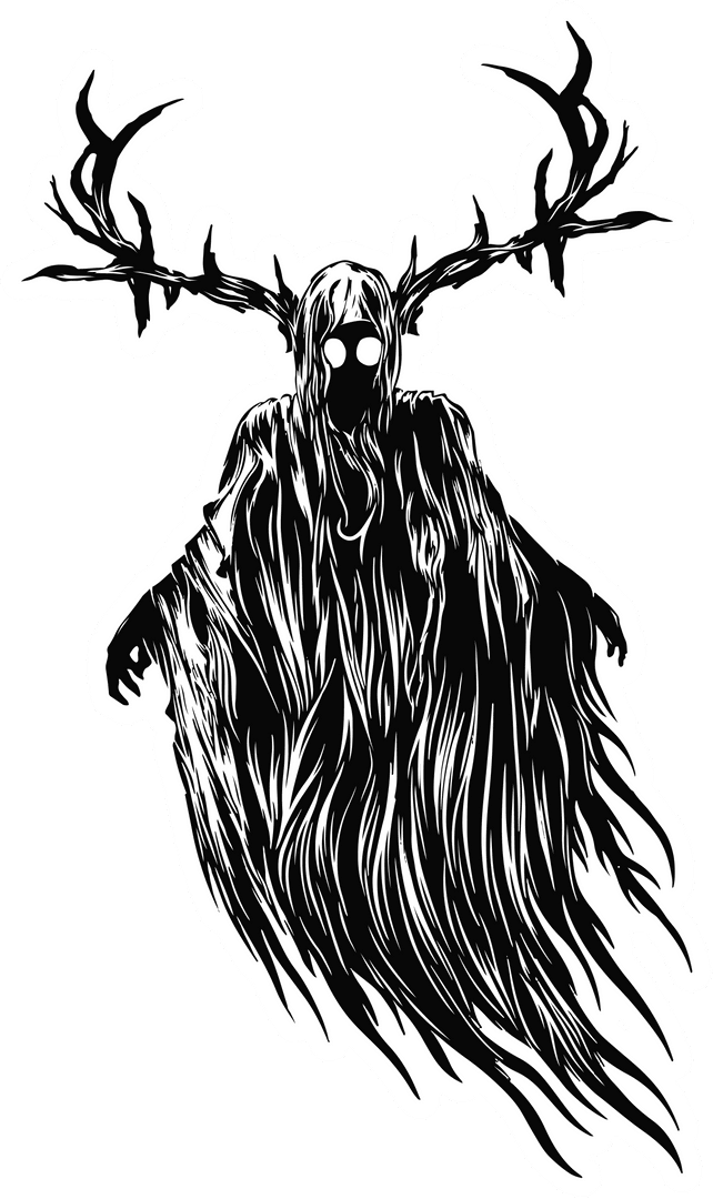 Eerie Spectral Wraith Form with Dripping Antlers on Transparent Background