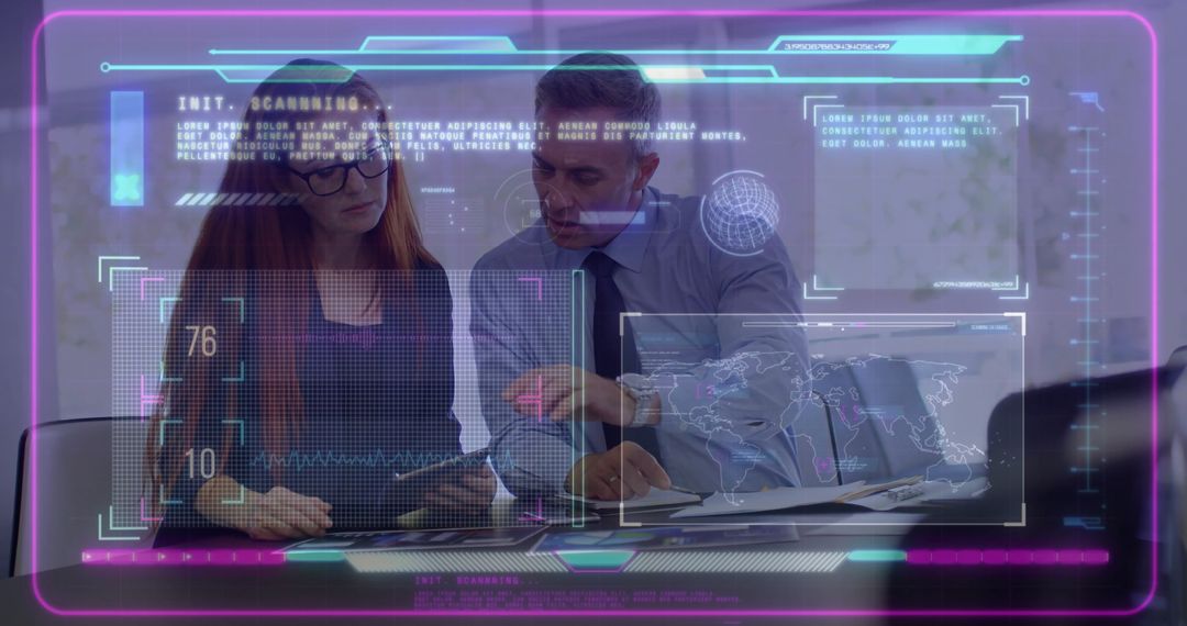 Business Professionals Collaborating on Technology with Data Interphases