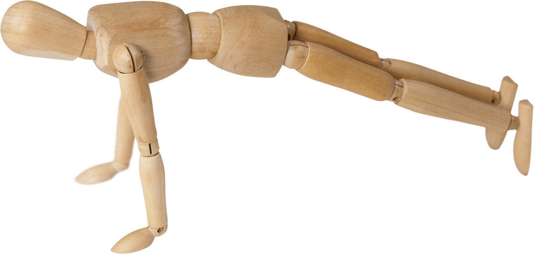Transparent Wooden Figure Performing Push Ups