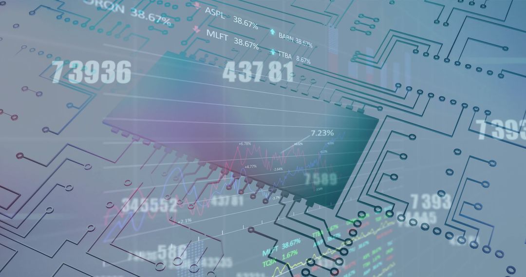 Digital Financial Data Overlaid on Circuit Board Illustration