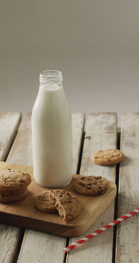 Cookies and Milk on Rustic Wooden Table