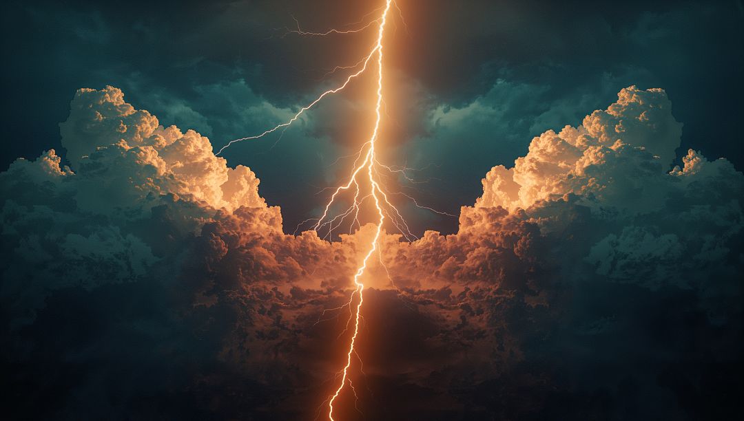 Dramatic Lightning Bolt Amid Glowing Cumulonimbus Clouds