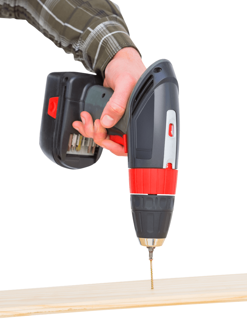 Transparent View of Power Drill in Action on Wood Panel