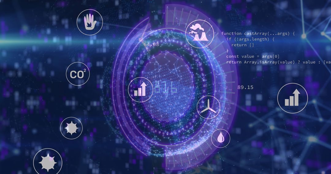 Digital Interface with Data Icons and Technical Elements