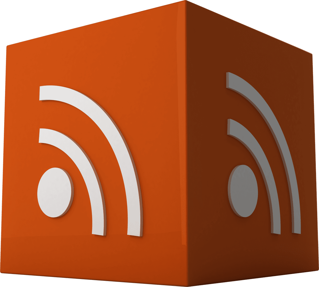 3D Transparent Orange Cube with Wifi Signal Icon