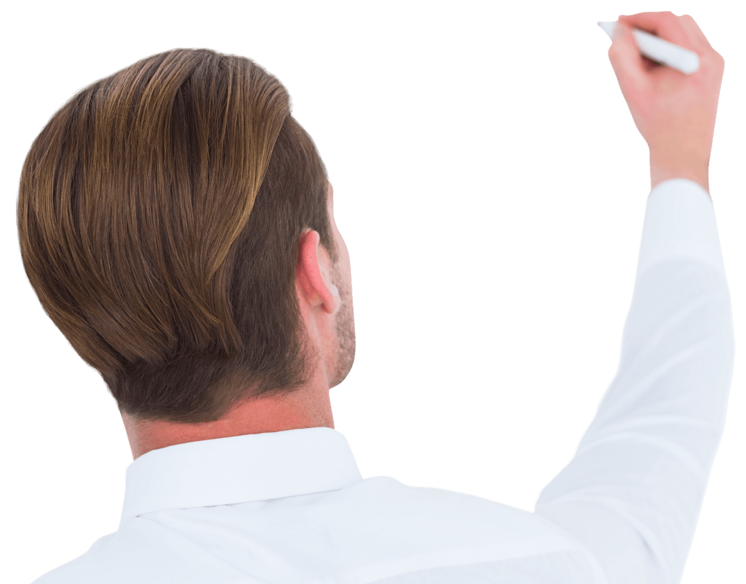 Transparent Businessman Writing Idea on Clear Surface