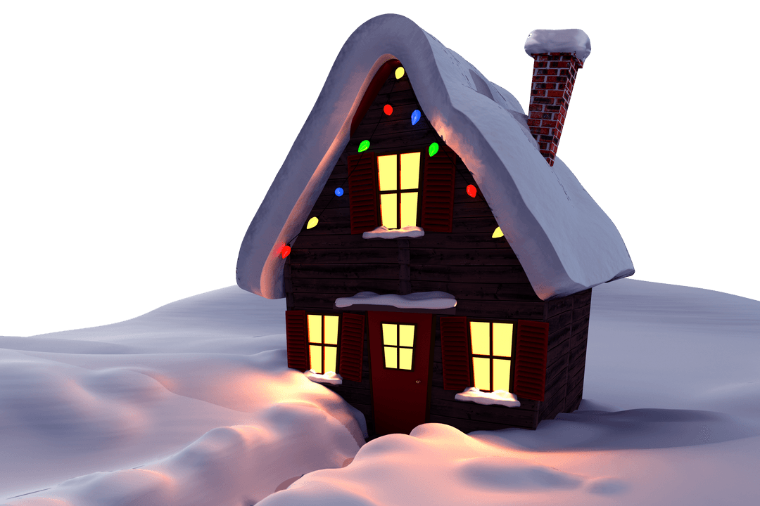 Beautiful Snowy Christmas House with Glowing Lights