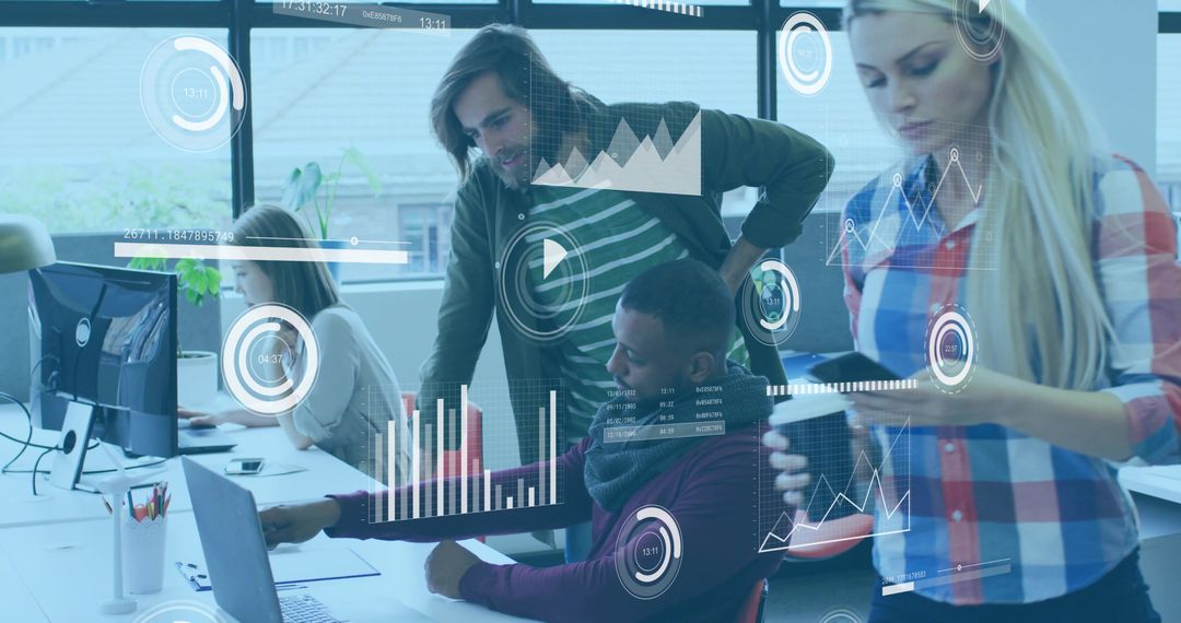 Business Team Analyzing Data with Augmented Reality Tools