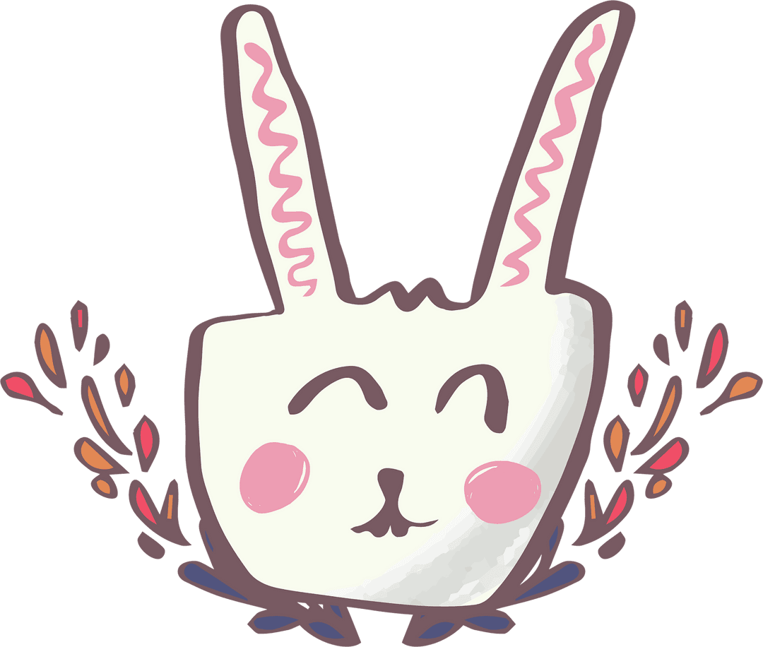 Cute Rabbit Face Illustration on Transparent Background