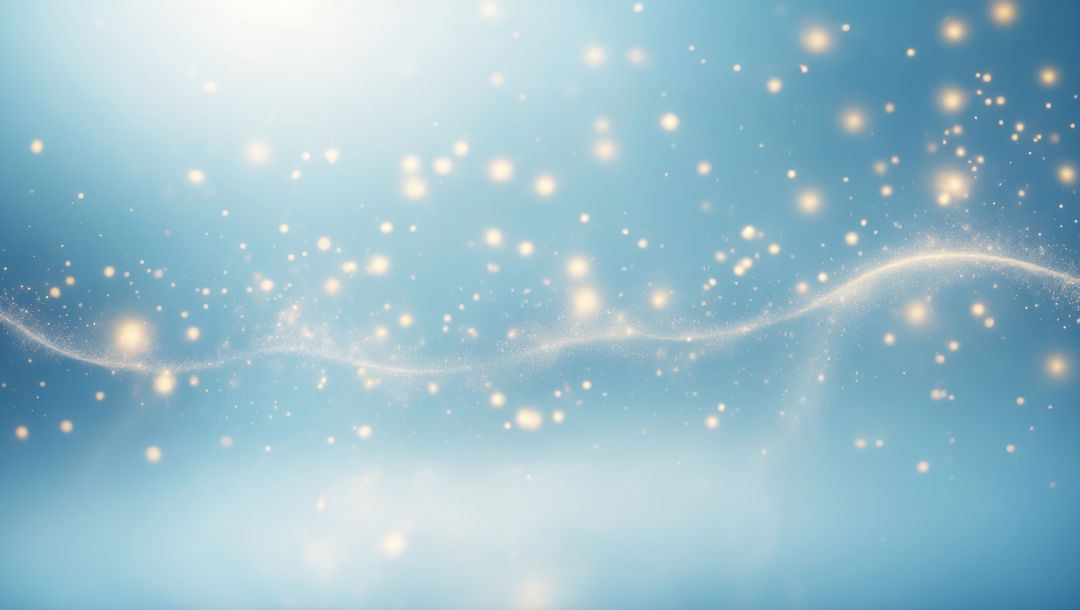 Ethereal Glowing Light Orbs and Sparkle Trail on Blue Gradient