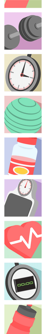 Transparent Flat Icon Set for Health and Fitness on Abstract Background